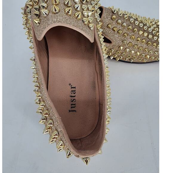 Justar Men's Gold Glitter Leather Spike Loafers Men’s Size 9 - Picture 8 of 12